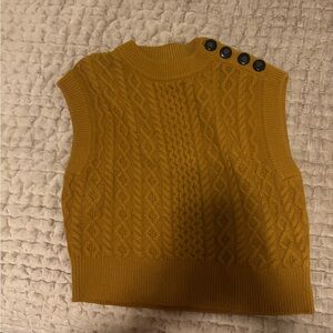 Sezane Mustard Cable Knit Sleeveless Sweater with Button Detail